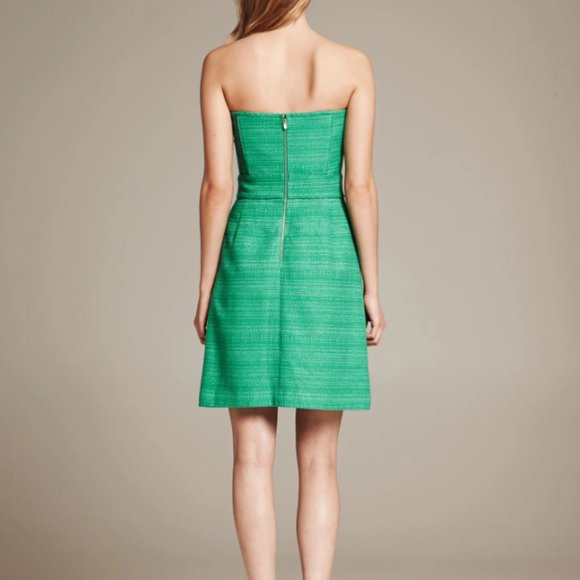 NWT Banana Republic Strapless Mini Dress Pleated Tweed Fully Lined Green Size 0P - Picture 2 of 8